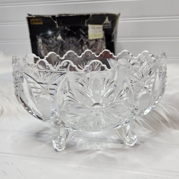 Vtg Anna Hutte Bleikristall 24% Lead Crystal Hand Cut Signed Footed Bowl 5x7x4.5 - Picture 1 of 11